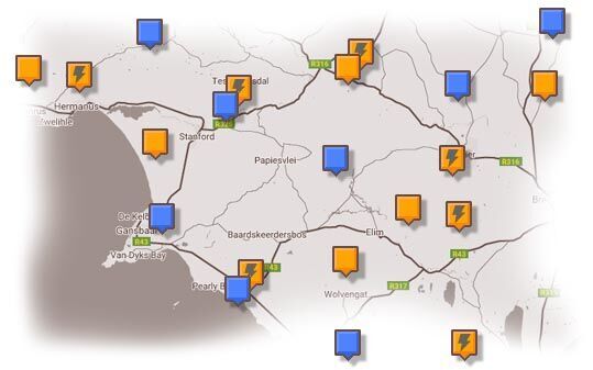 Map of Whale Coast & Overberg Accommodation